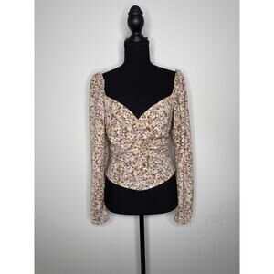 ASTR The Label Floral Ruched Sweetheart Smocked Top Medium Cottagecore Romantic